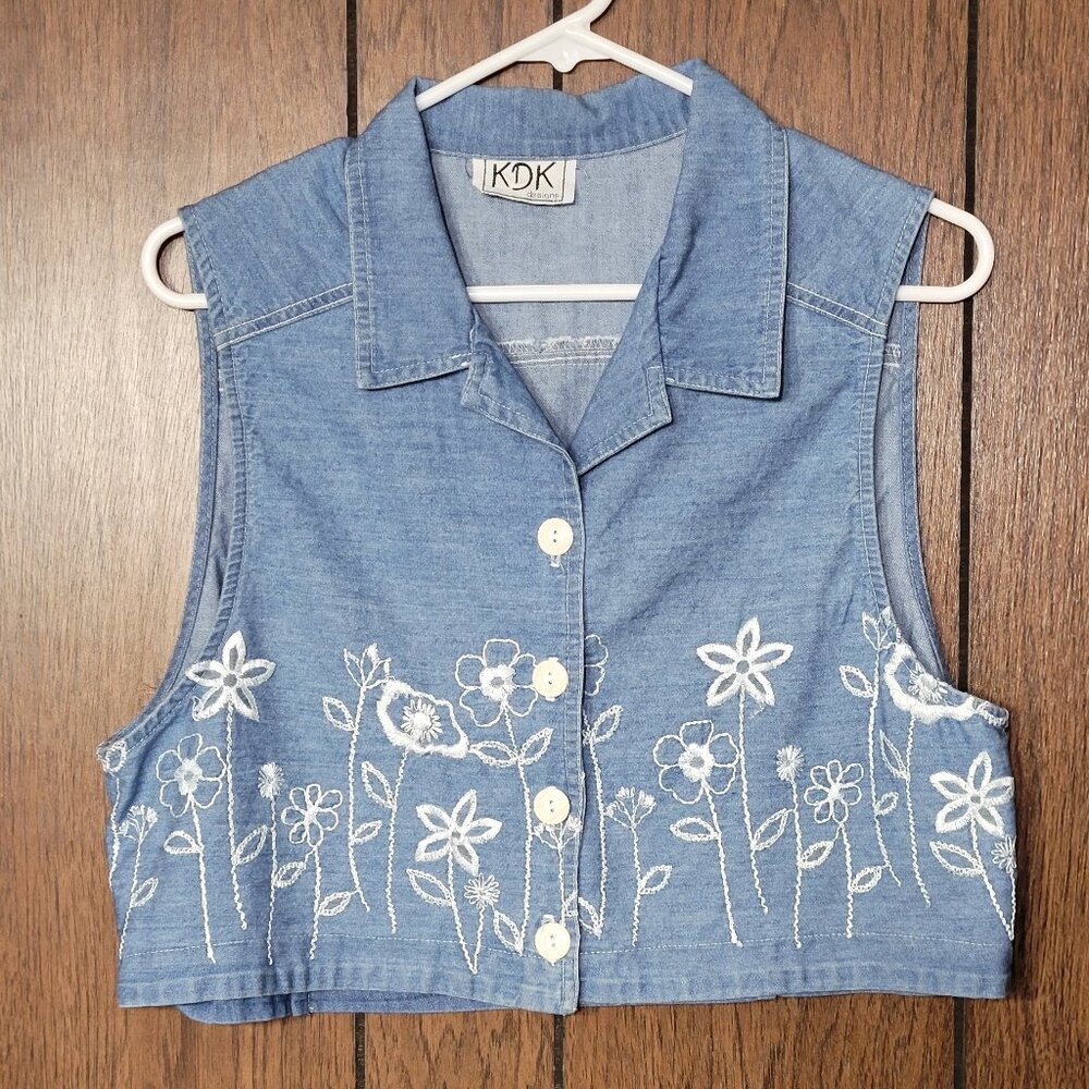 Women's Vintage Denim Vest – Cottagecore Sleeveless Button-Up, 100% Cotton, USA